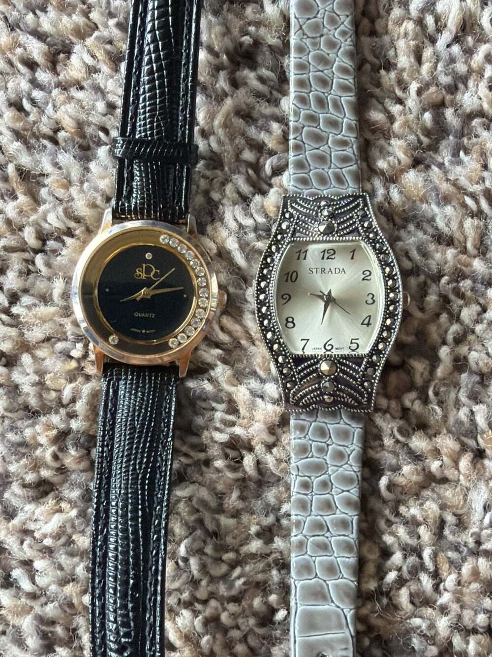 Lot of 2 Women's Watches: Strada Marcasite Style and SPC Quartz